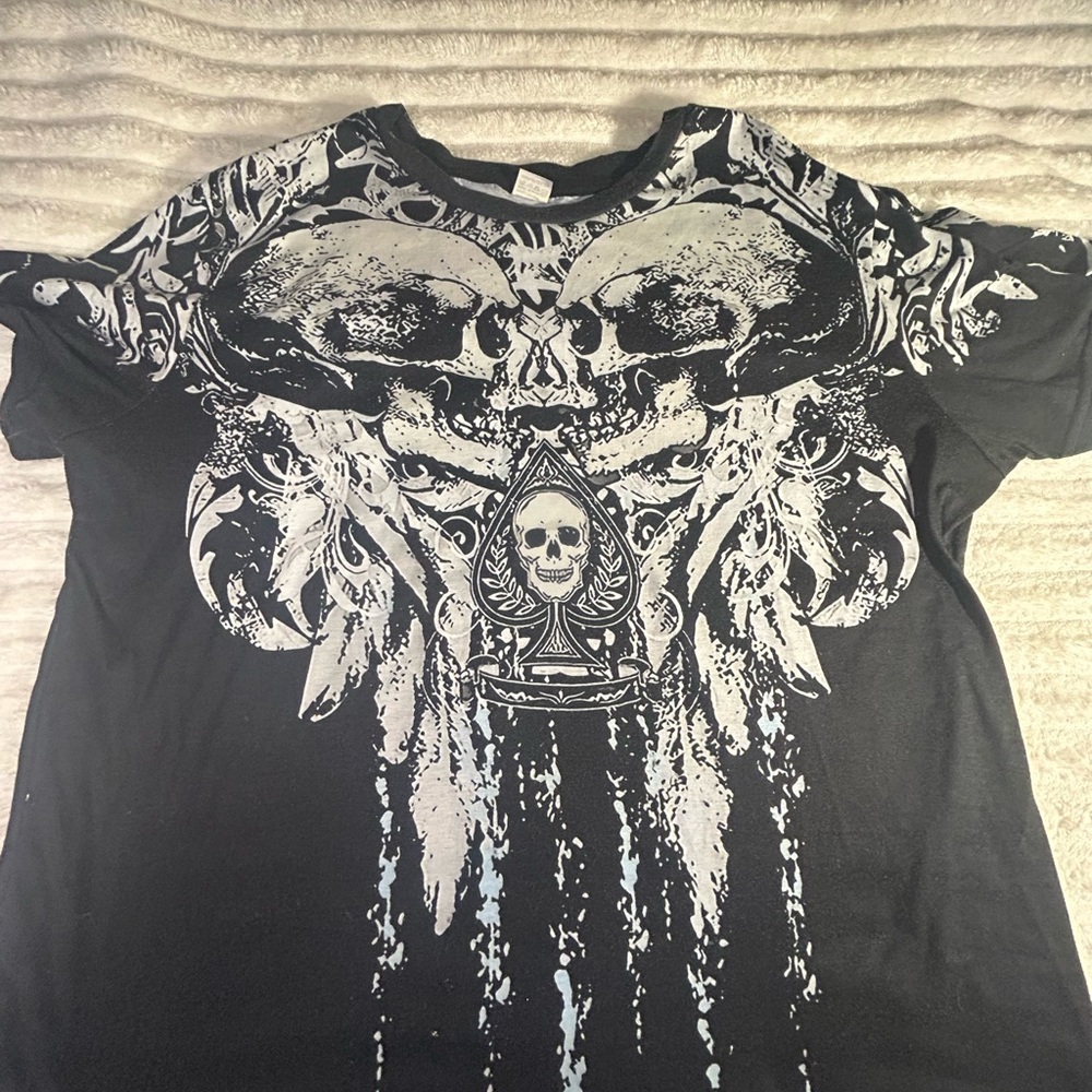 Black Graphic Tee with Skull Design